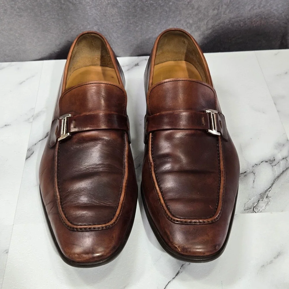 Magnanni Lino Loafers Mens Size 10 Brown Leather Buckle Strap Dress Shoes Spain
